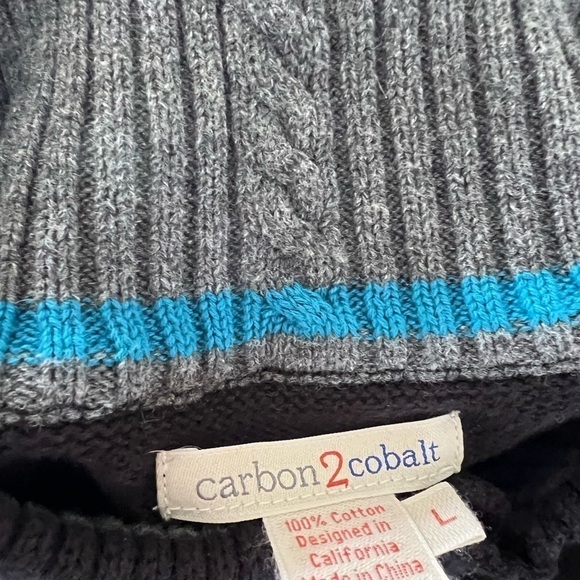 Carbon 2 Cobalt Cotton Mens Pullover Quarter Button Neck Black Multi Weave / Lg - Picture 2 of 14